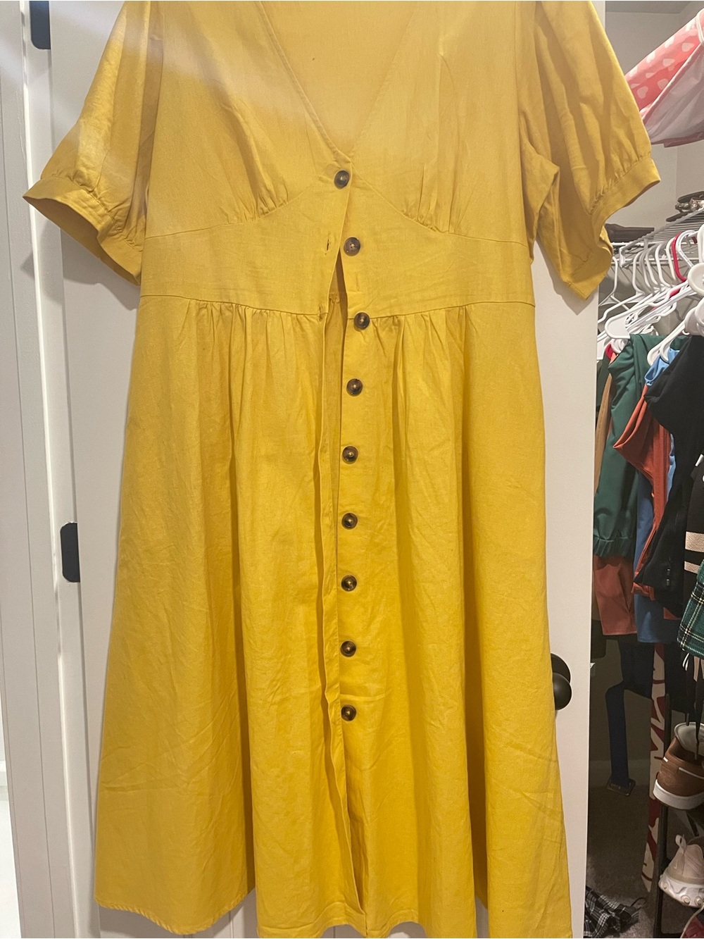 City Chic Yellow Button-Front Midi Dress